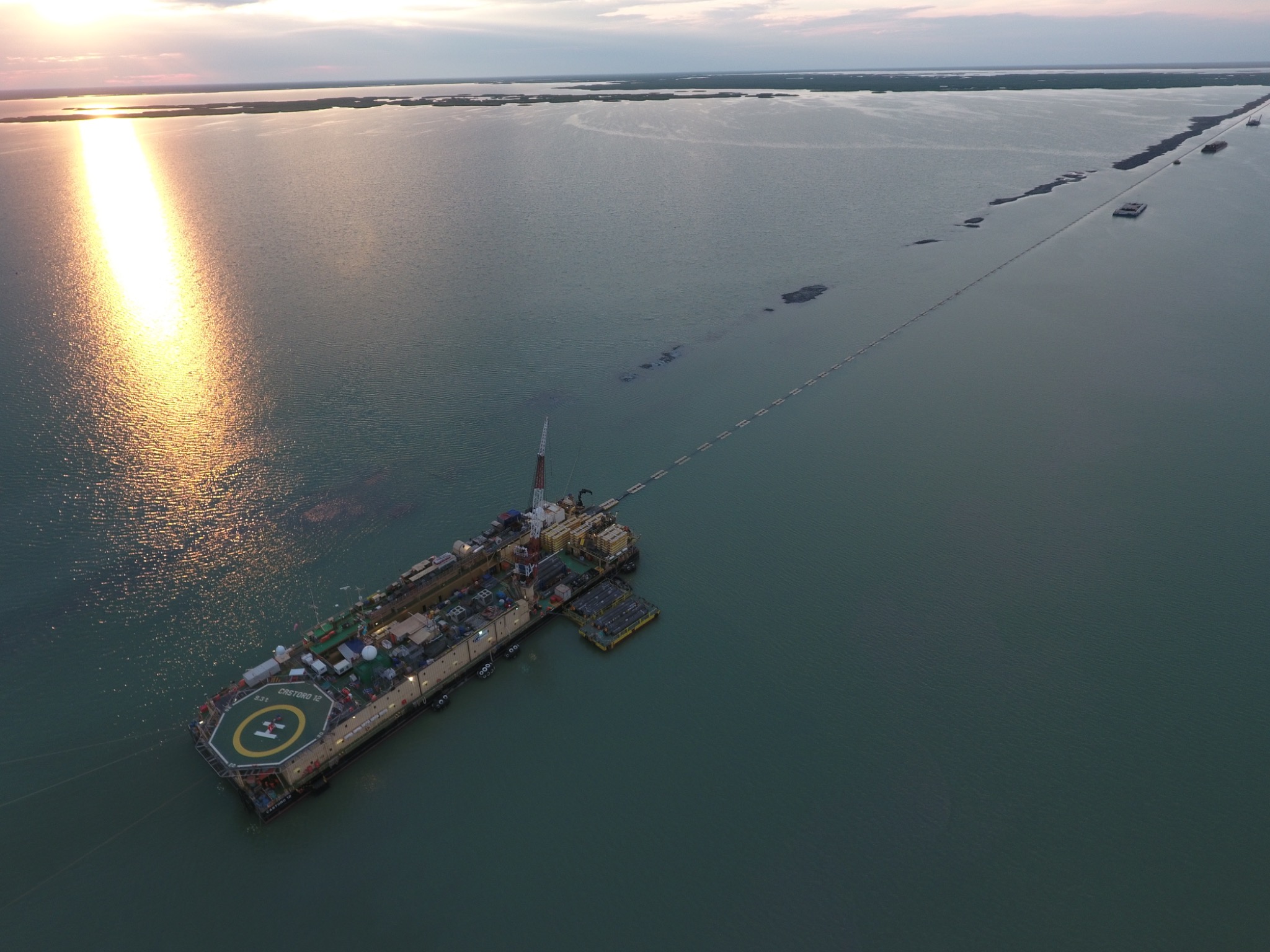 Offshore spread at sunset